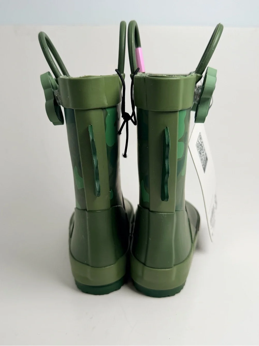 Kids Green Dino Camo Rain Boots with Pull Handles